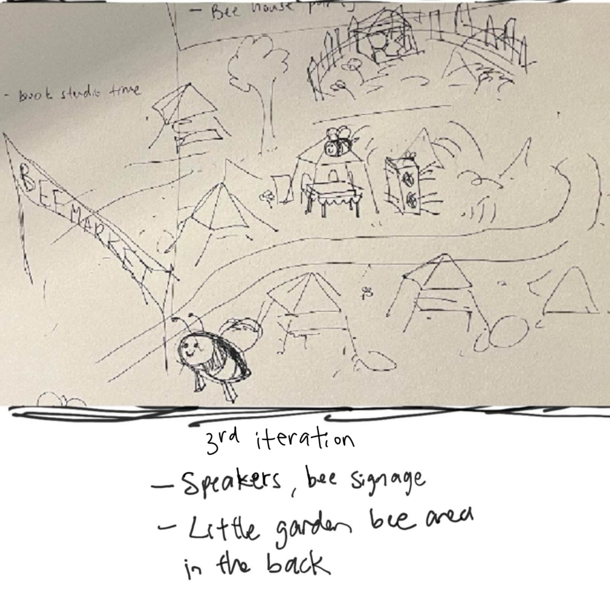 A big bee market with lots of different stalls, and performance areas.