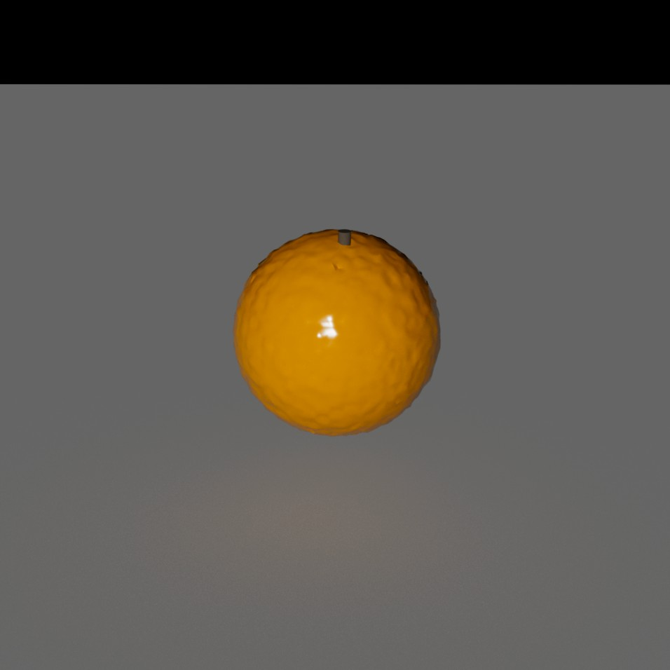 This is a 3D model of the orange, which I tried giving texture too, but it looks more like an orange golf ball.